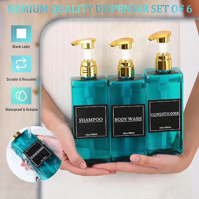 Gejoy 12 Pack Blue Shampoo and Conditioner Dispenser Bottles, 17 Oz/ 500ml - Image 3