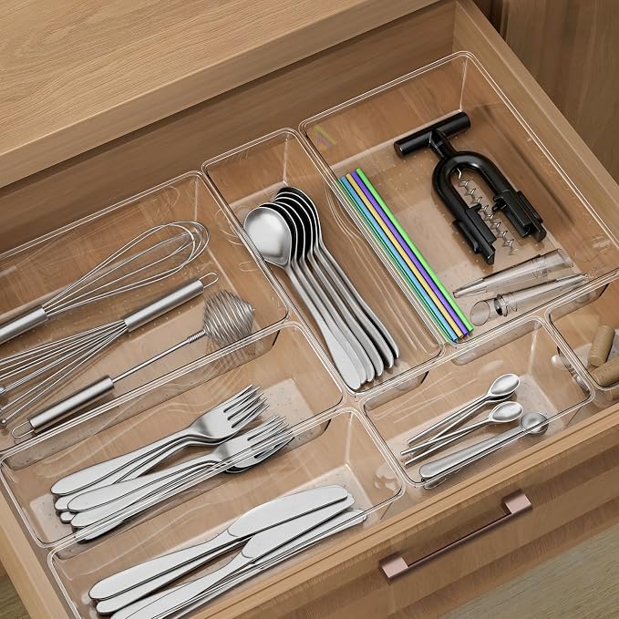 12 Piece Clear Drawer Organizer Set, 3 Sizes Bathroom Vanity Organizer Trays - Image 6