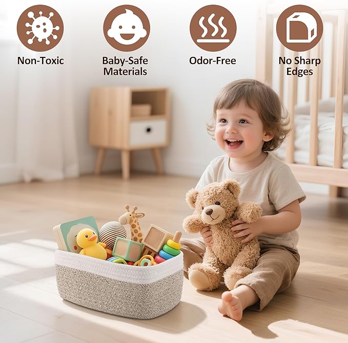 5-Pack Small Woven Rope Storage Baskets – 2 Sizes Organizer Bins - Image 4