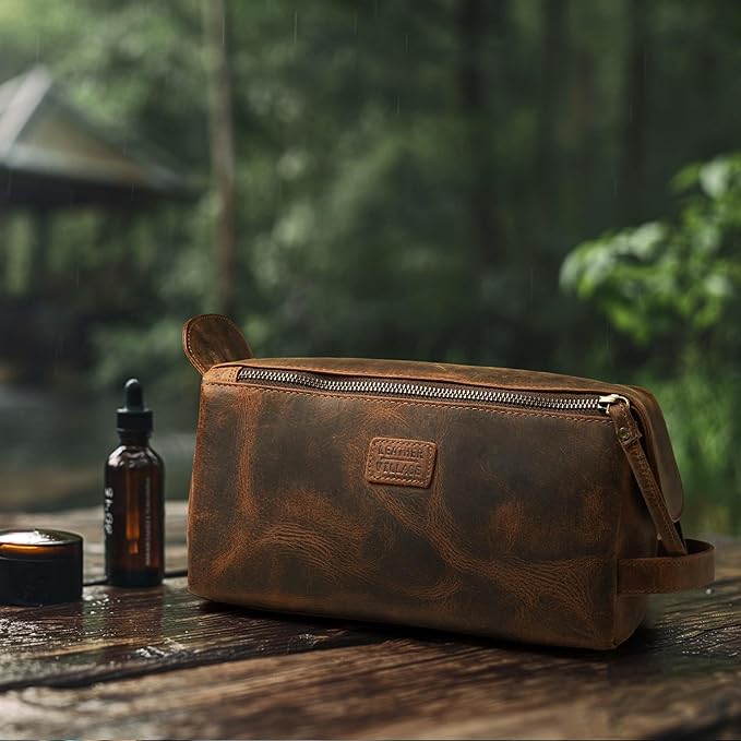 LEATHER VILLAGE Genuine Leather Travel Toiletry Bag - Image 6
