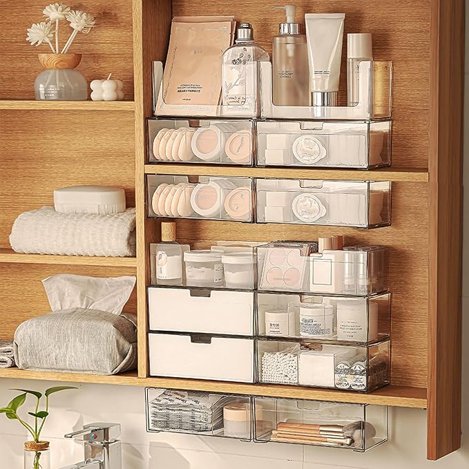 MORNITE Medicine Cabinet Drawer Organizer Set, 2-Tier Stackable Storage Drawers - Image 4