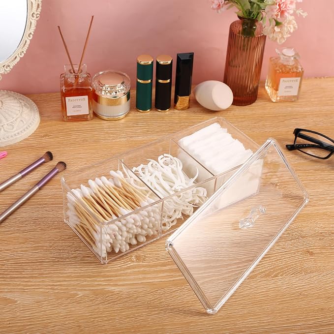 Qtip Holder Transparent 3 Compartments Cotton Ball and Swab Holder Organizer - Image 5