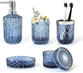 Blue Bathroom Accessories Set, Hand Soap Dispenser, Soap Dish, Toothbrush by LaMarriti