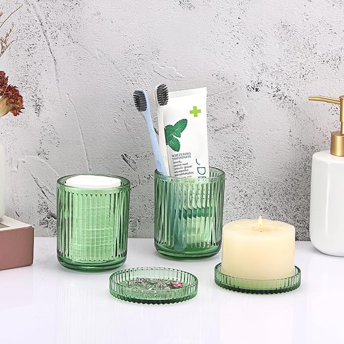Hipiwe 2 Pcs Qtip Holders Bathroom Dispenser Glass Apothecary Jars - Image 6