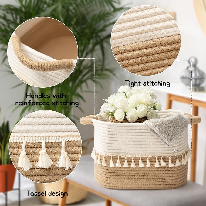 TeoKJ Woven Storage Bin Set of 3, Cotton Rope Basket - Image 4