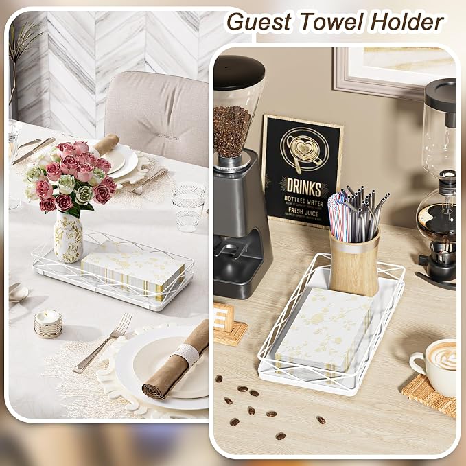 Toilet Paper Basket Holder, Wood and Metal Toilet Tray Vanity Organizer - Image 7