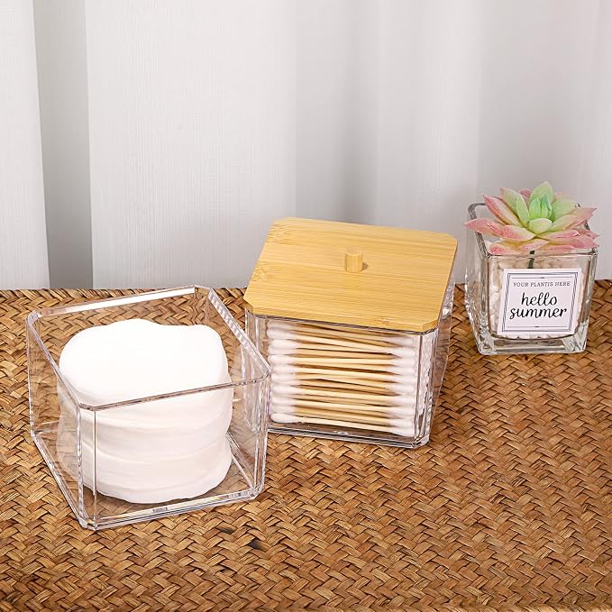 Hipiwe Clear Q-tip Dispenser Holder Acrylic Bathroom Containers 2-Tier Square - Image 5