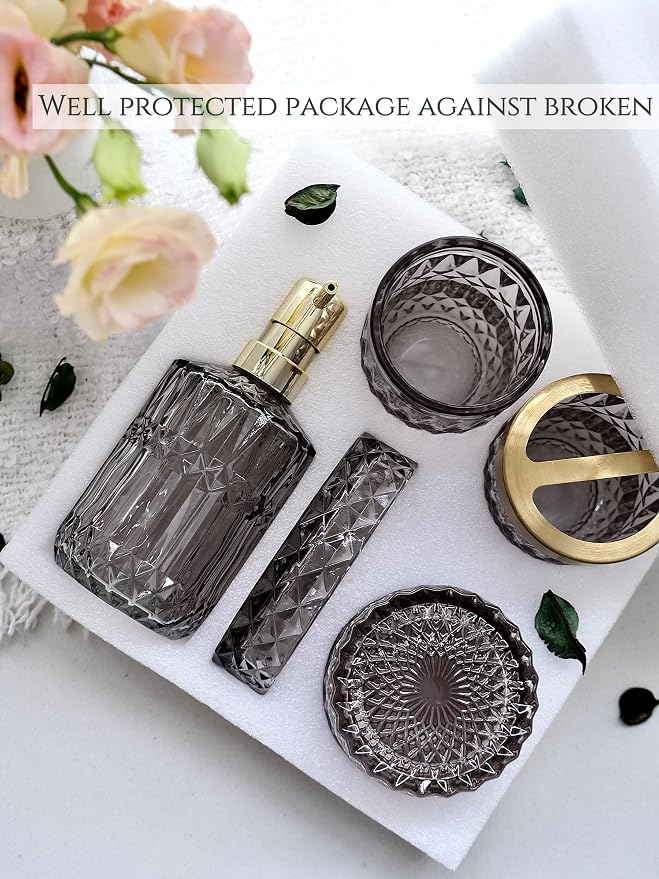 Gray Bathroom Accessories Set, Soap Dispenser, Soap Dish, Toothbrush Holder Set - Image 6