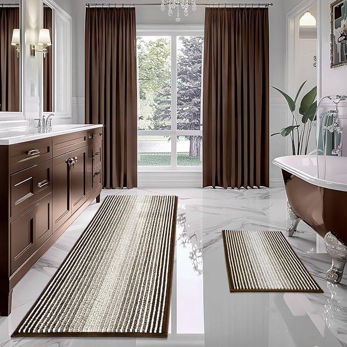 BSICPRO Bathroom Rugs and Mats Sets, 2 Piece Thick Absorbent Chenille Bath Mat by BSICPRO