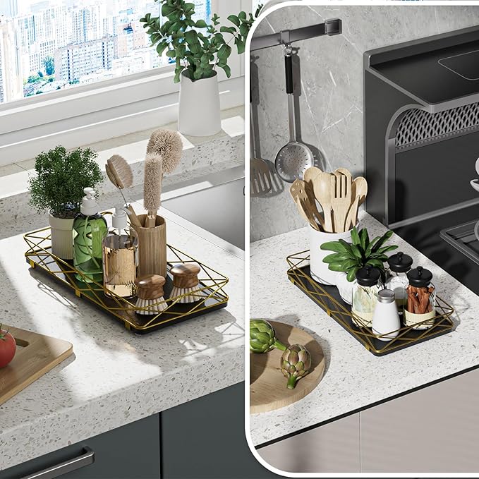 Toilet Paper Basket Holder, Wood and Metal Toilet Tray Vanity Organizer - Image 5