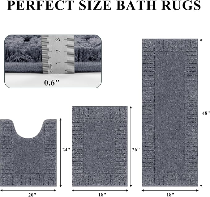 Pauwer Bathroom Rugs Sets 3 Piece Bathroom Shower Rugs - Image 2