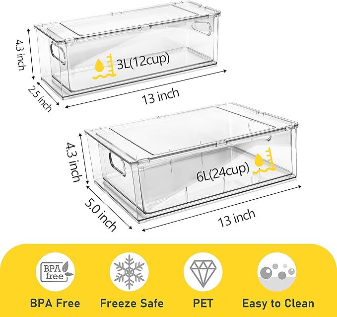 2 Pack Refrigerator Organizer Bins Stackable Fridge Organizer Set - Image 2