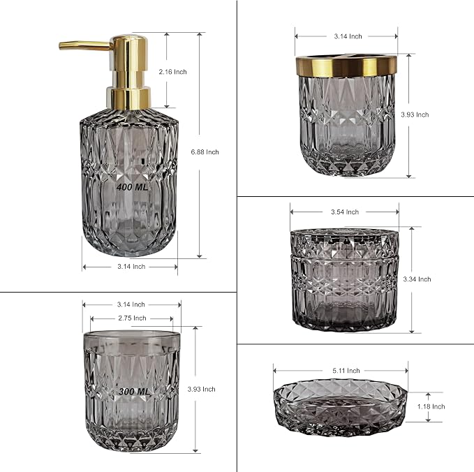 Gray Bathroom Accessories Set, Soap Dispenser, Soap Dish, Toothbrush Holder Set - Image 7