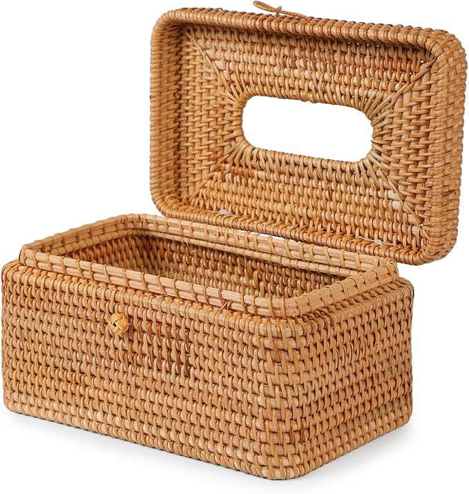 Rattan Rectangular Tissue Box Cover, 10.8" x 6.7" x 5.5", Decorative Woven - Image 9