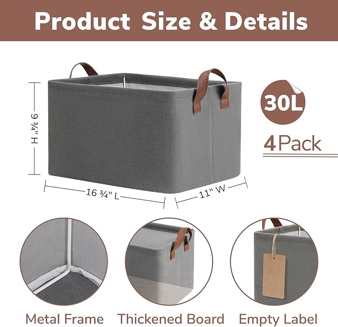 CHICVITA Storage Baskets for Shelves, Large Fabric Storage Bins - Image 3