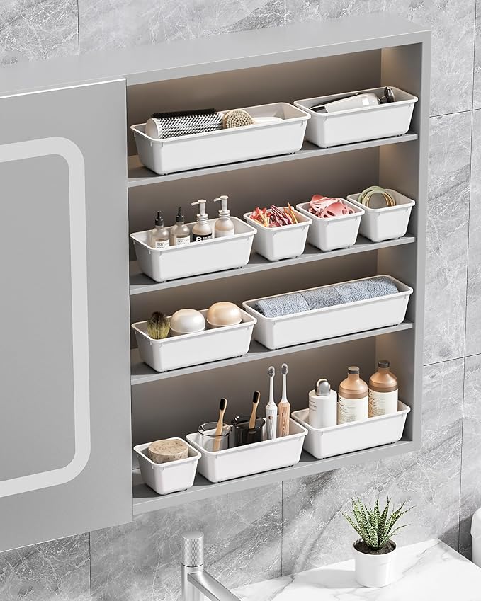 13 Pack Plastic Drawer Organizers Set, 3 Sizes Desk Drawer Organizer Trays - Image 7