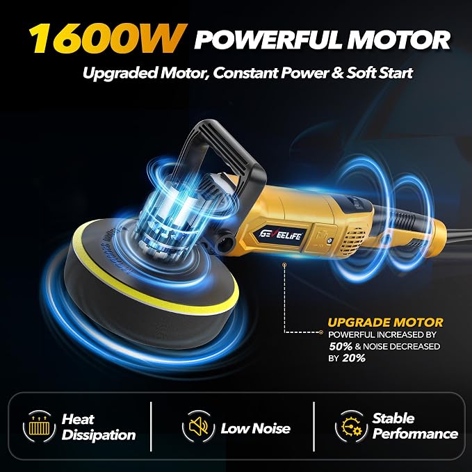 GEVEELIFE Buffer Polisher, 6 Inch/7 Inch 1600W Rotary Car Buffer Polisher Waxer - Image 2
