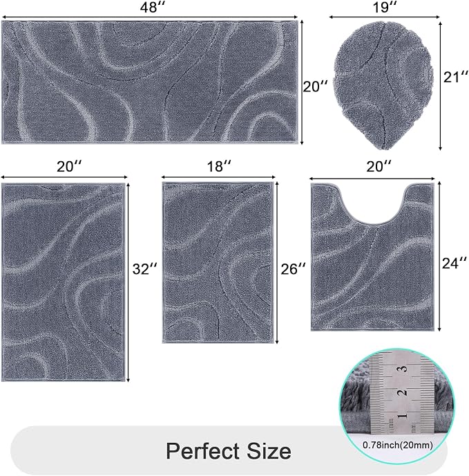 HEBE Bathroom Rugs Sets 5 Piece, Soft Absorbent Microfiber Bath Mat - Image 2