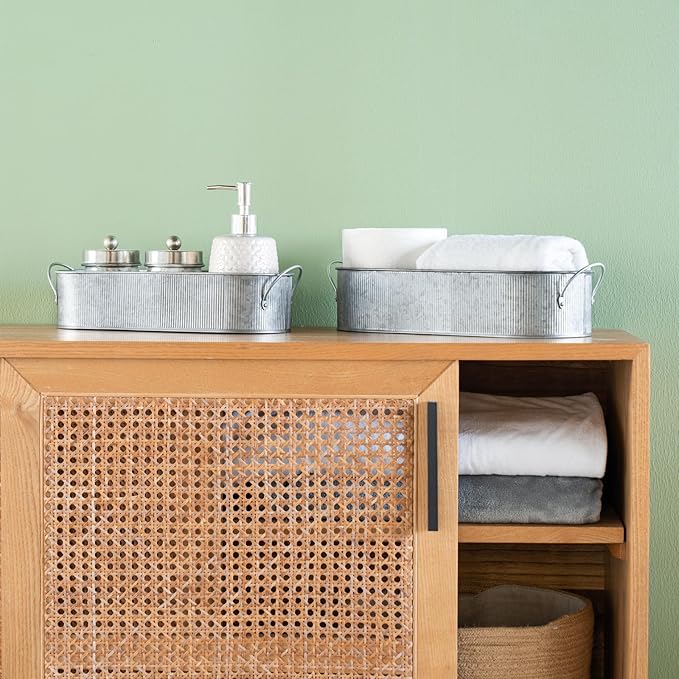 Mkono Metal Storage Basket for Toilet Tank Top Bathroom Decor, Galvanized Tray - Image 3