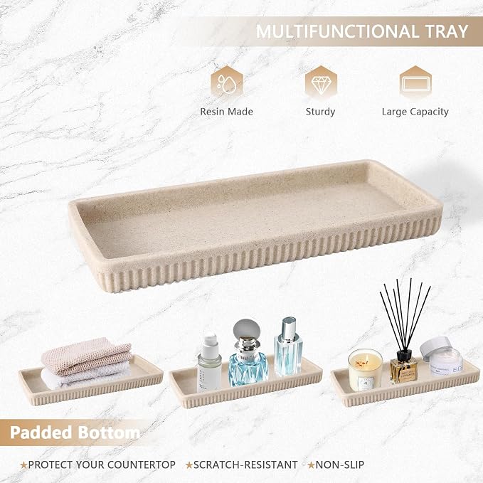 Resin Beige Bathroom Accessories Set 5 Pcs, Lotion Soap Dispenser, Toothbrush - Image 5