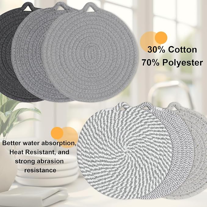 8" Trivets for Hot Dishes, 6 Pack Hot Pads for Kitchen Counter & Dining Table - Image 4
