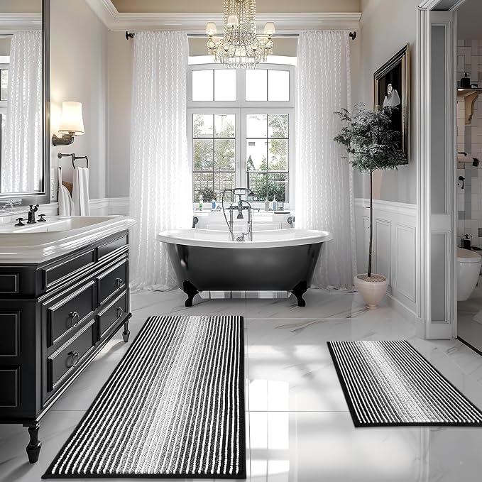 BSICPRO Bathroom Rugs and Mats Sets, 2 Piece Thick Absorbent Chenille Bath Mat by BSICPRO