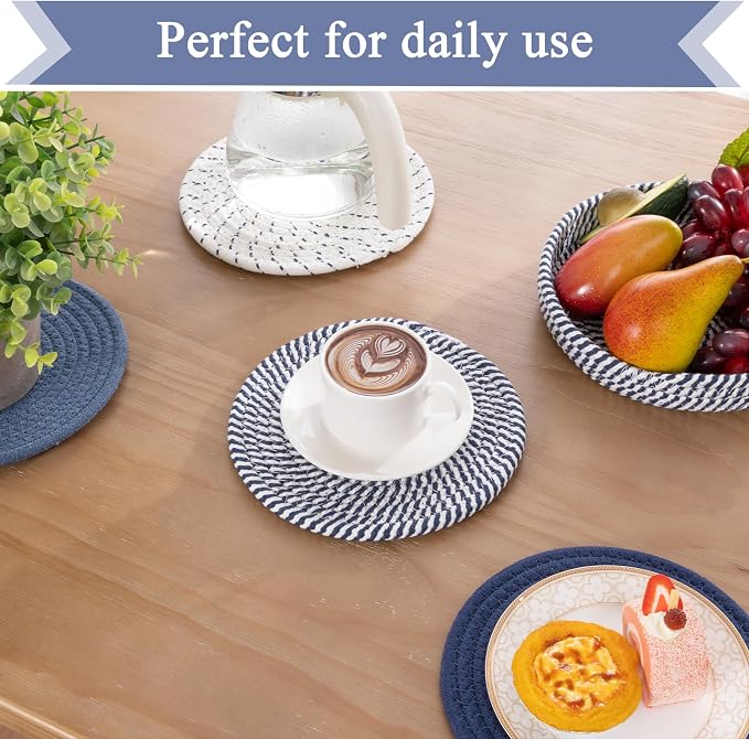 SHACOS 8 Inches Trivets for Hot Dishes, 4 Pieces Cotton Trivets Mats for Kitchen - Image 6