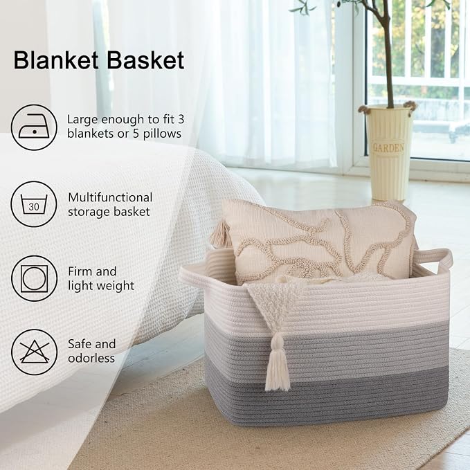OIAHOMY Cotton Rope Basket, Rectangle Woven Baskets - Image 6