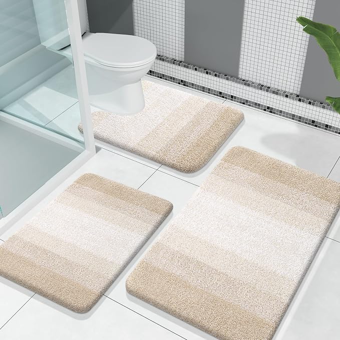 OLANLY Bathroom Rugs Sets 3 Piece, Soft Absorbent Microfiber Bath Mats and by OLANLY