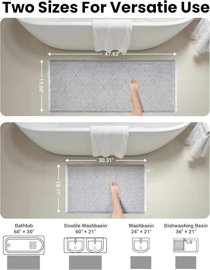 Waffle Bath Mat Set, Non Slip Bathroom Rugs Sets 2 Piece, Ultra Absorbent Long - Image 4