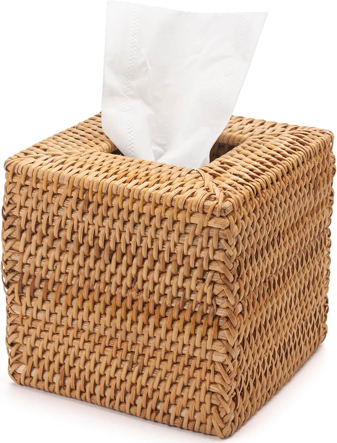 Rattan Tissue Box Cover Square, Wicker Tissue Box Holder, Decorative Woven by XIMISISE