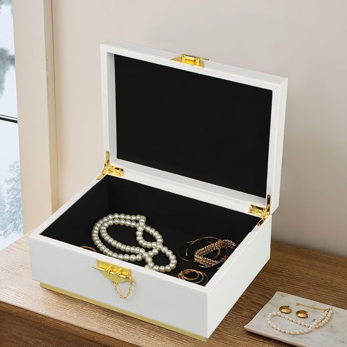 HofferRuffer Elegant Faux Leather Decorative Box, Storage Jewelry Box Organizer - Image 3