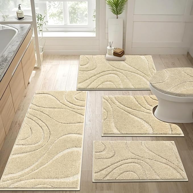 HEBE Bathroom Rugs Sets 5 Piece, Soft Absorbent Microfiber Bath Mat - Image 9
