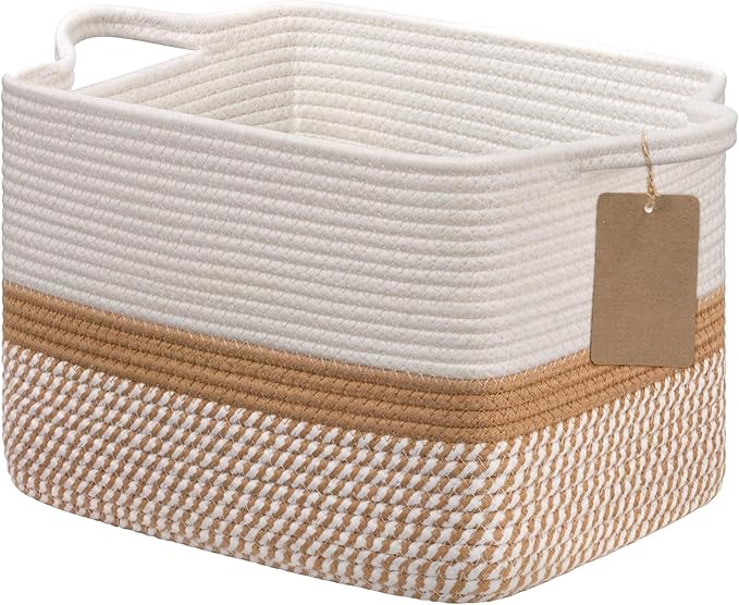 Goodpick Woven Storage Baskets for Organizing, Rectangle Cotton Rope Basket for by Goodpick