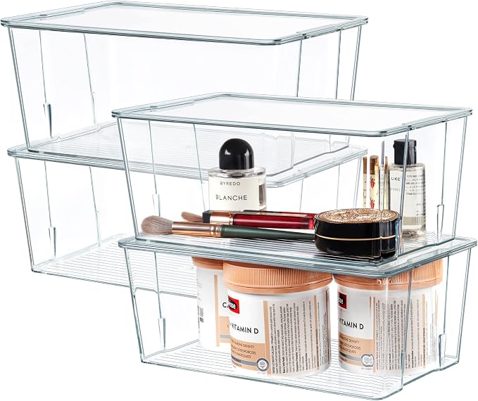Hudgan Clear Plastic Storage Organizer Bins by HUDGAN