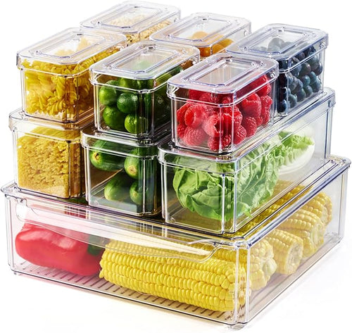 10 Pack Clear Fridge Organizer, Stackable Refrigerator Organizer Bins by Luckore
