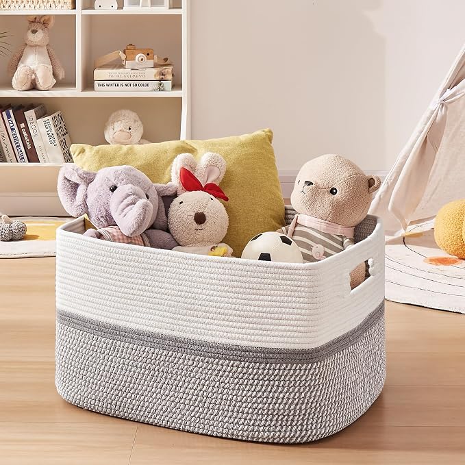 OIAHOMY Large Blanket Basket, 22”x17”x12” Rectangle Woven Baskets, Nursery - Image 5