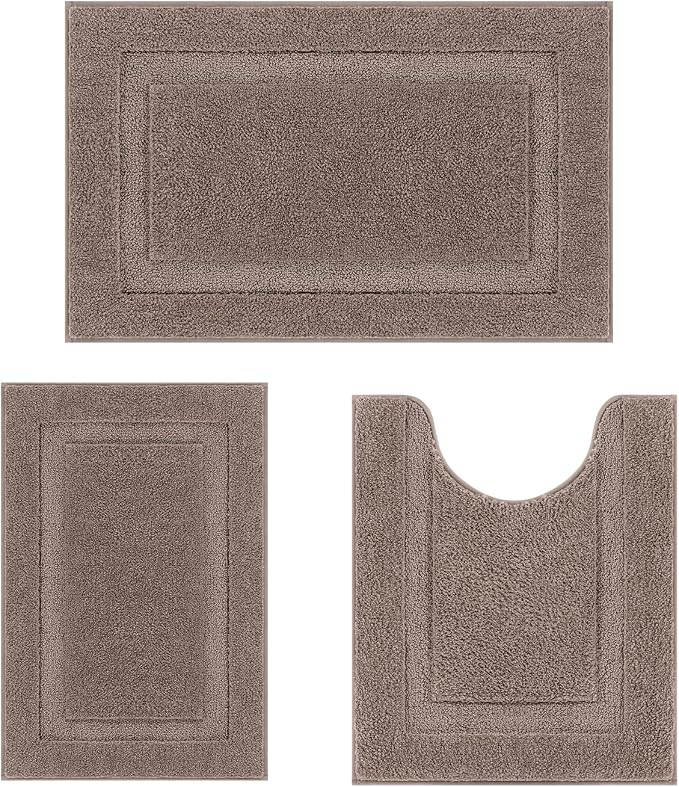 SHACOS Brown Bathroom Rugs Sets 3 Piece, Non-Slip Extra Soft Absorbent Bath Rug by SHACOS