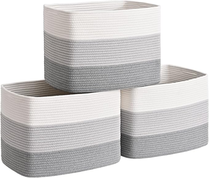 3 Pack Cube Storage Bin, 17”x12”x12” Cotton Rope Woven Baskets by Degeyoyo