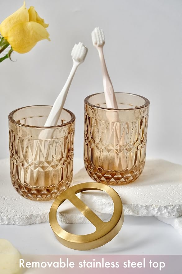 Brown Bathroom Accessories Set, Lotion Soap Dispenser, Toothbrush Holder Set - Image 5