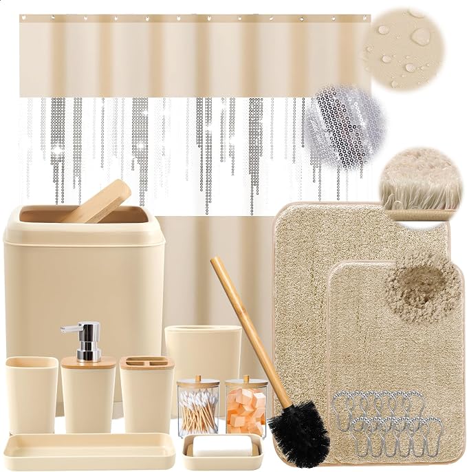 Beige Bathroom Accessories Set by BetterbathroomwithXLHOME