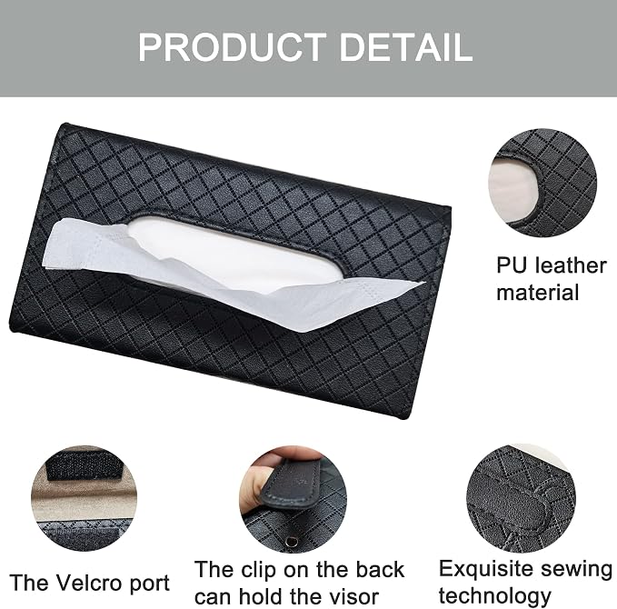 Car Sun Visor Tissue Holder, 2 Pack Vehicle Napkin Box, Premium PU Leather - Image 6