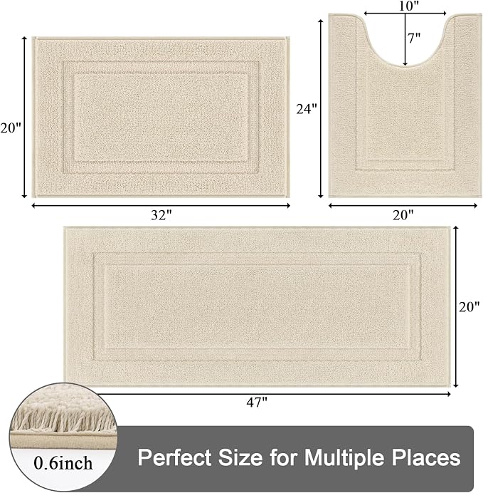 SHACOS Soft Fluffy Bathroom Runner Rugs Set of 3 Bath Mats - Image 3