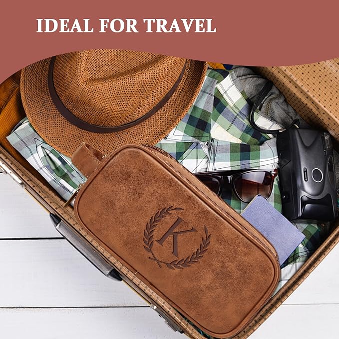 Janhavi Shaving Bag for Men Travel Waterproof, Engraved Initials & Wheat - Image 7