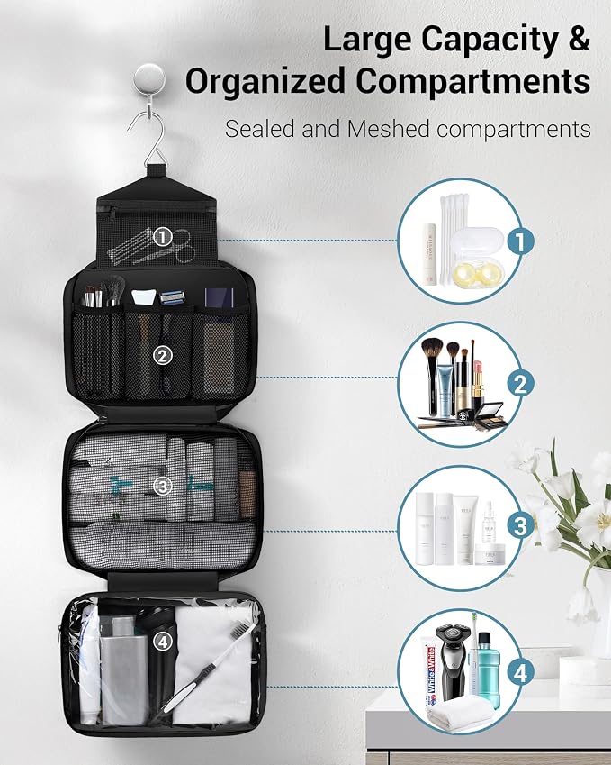 Maliton Toiletry Bag for Men & Women Travel Toiletry Bag Hanging Toiletry Bag - Image 2