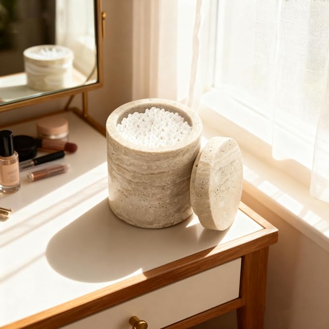 Natural Marble Canister, Cotton Swab Holder - Image 8