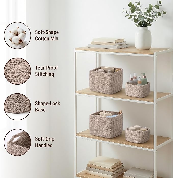 5-Pack Storage Cubes Woven Rope Baskets - Image 3