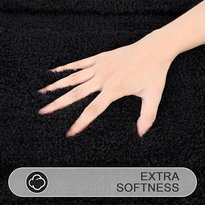SHACOS Super Soft Black Bathroom Rugs Set of 2 Pieces 32 x 20 inch Microfiber - Image 3