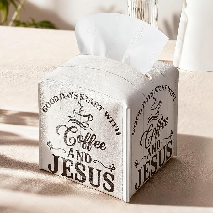 Coffee Bar Tissue Box Cover Square, Good Days Start - Image 9