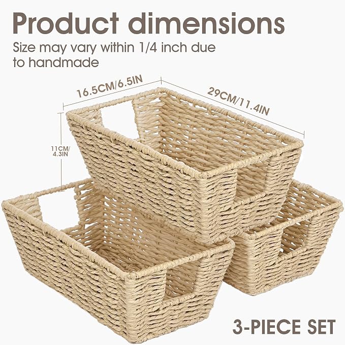 Paper Rope Storage Baskets for Shelves Organizing, Small Hand Woven Wicker - Image 5